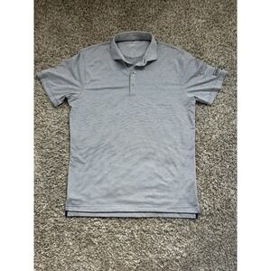 Johnnie O Golf Polo Shirt Lyndon Mens L Grey  Striped Jersey Performance Stretch
